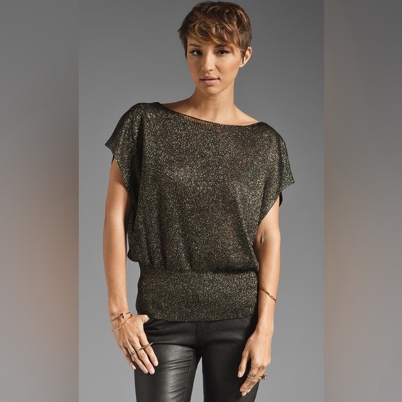 ALICE + OLIVIA NWOT Celie Metallic Sparkly Pullover Blouse in Black Purple - Picture 1 of 6